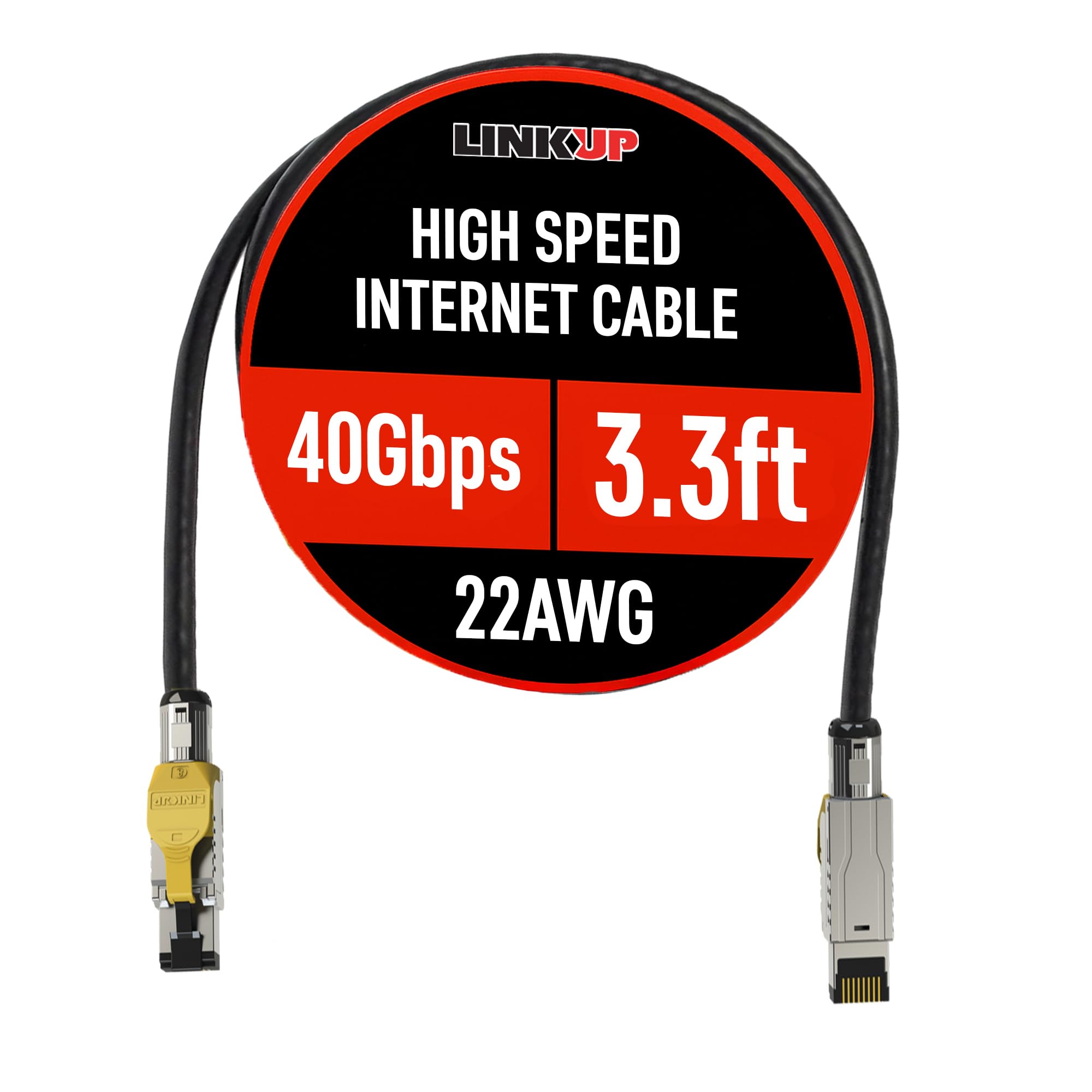 LINKUP - [GHMT & DSX8000 Certified Cat8 Ethernet Patch Cable S/FTP 22AWG Double Shielded Solid Cable | 2000MHz 2GHz 40Gbps | 5th-Gen Ethernet LAN Network 40G Structure Wires |Black| 1 M (3.3ft)