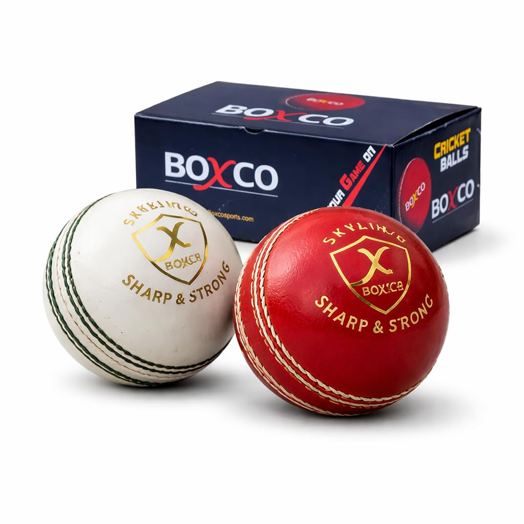 BOXCO Skyline Hand Stiched Four Piece Cricket Leather Ball for T20, Club, One Day and Test Matches (Red & White) (Pack of 2)-picture-23