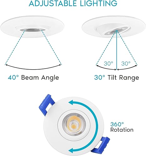 Miniatura 5 de LUXRITE Iluminación empotrable LED cardán de 2 pulgadas con caja de conexiones, 5 W, 5 colores seleccionables 2700K-5000K, regulable, 400 lúmenes,