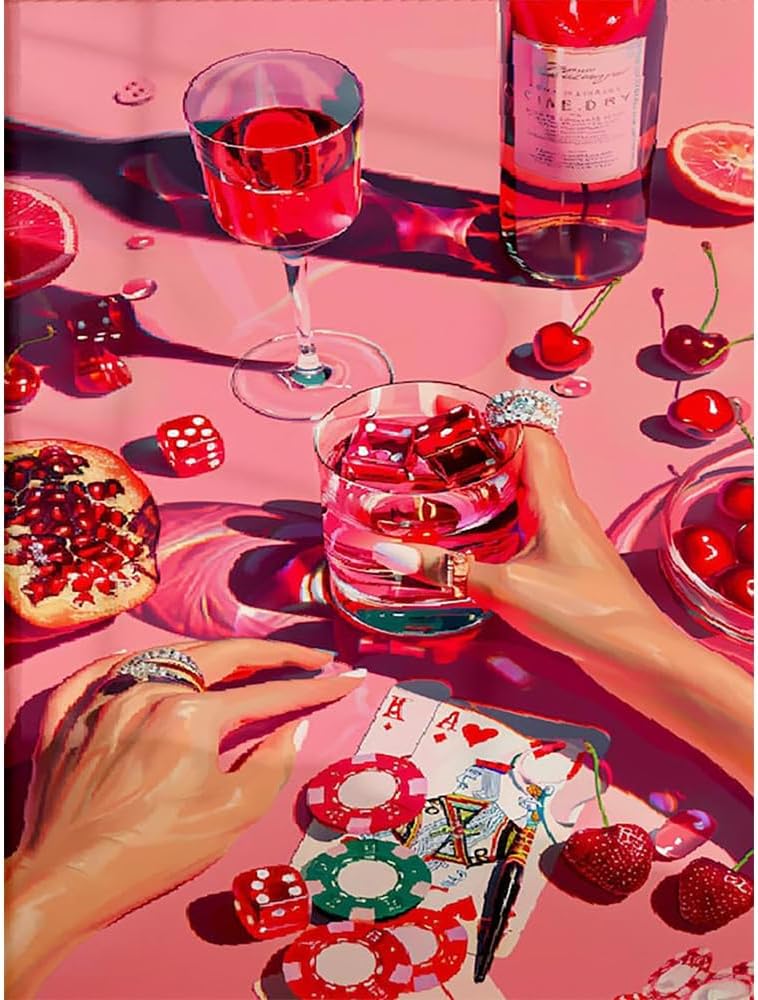 mjcakrn Party Vintage Paint by Numbers for Adults Beginner, DIY Acrylic Retro Funny Poker Easy Adults Paint by Number Kits, Watercolor Paint by Numbers Kits on Canvas for Home Wall Decor 16x20inch