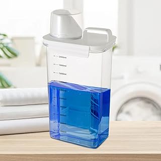 洗剤収納ボックス 洗濯洗剤の容器 粉末洗剤バレル 目盛り付き ランドリーパウダー収納ボックス バスルーム収納|柔軟剤 粉洗剤 漂白剤 洗濯用|米貯蔵容器 食材 調味料 キッチン収納 密閉 大容量 省スペース 湿気を防ぐ 浴室 玄関 ホテル アパート 賃貸住宅 学生寮用 計量カップ付き (2.3L)
