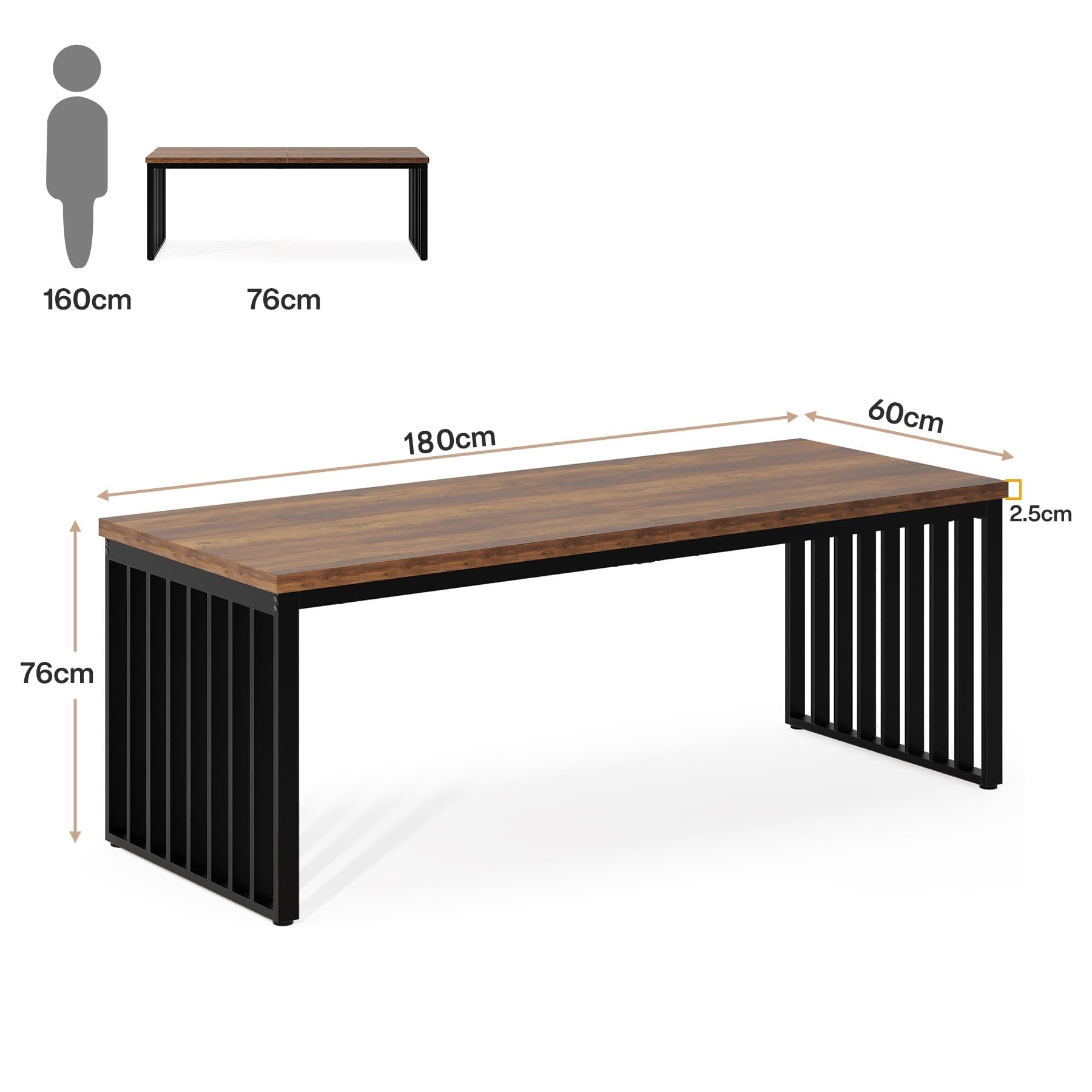 Tribesigns Mesa de Comedor Industrial para 6-8 Personas, Mesa de Comedor Rectangular de 180 cm de Largo, Mesa de Cocina con Estructura de Metal Resistente para Comedor, Cocina, salón (sin Silla)