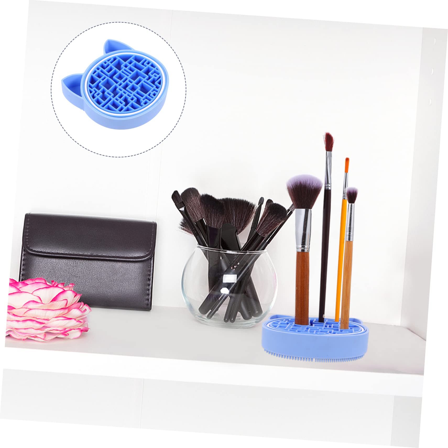 TOVINANNA Makeup Brush Storage Box 2-in-1 Brush Cleaner Drying Holder Cleaning Pad Mat