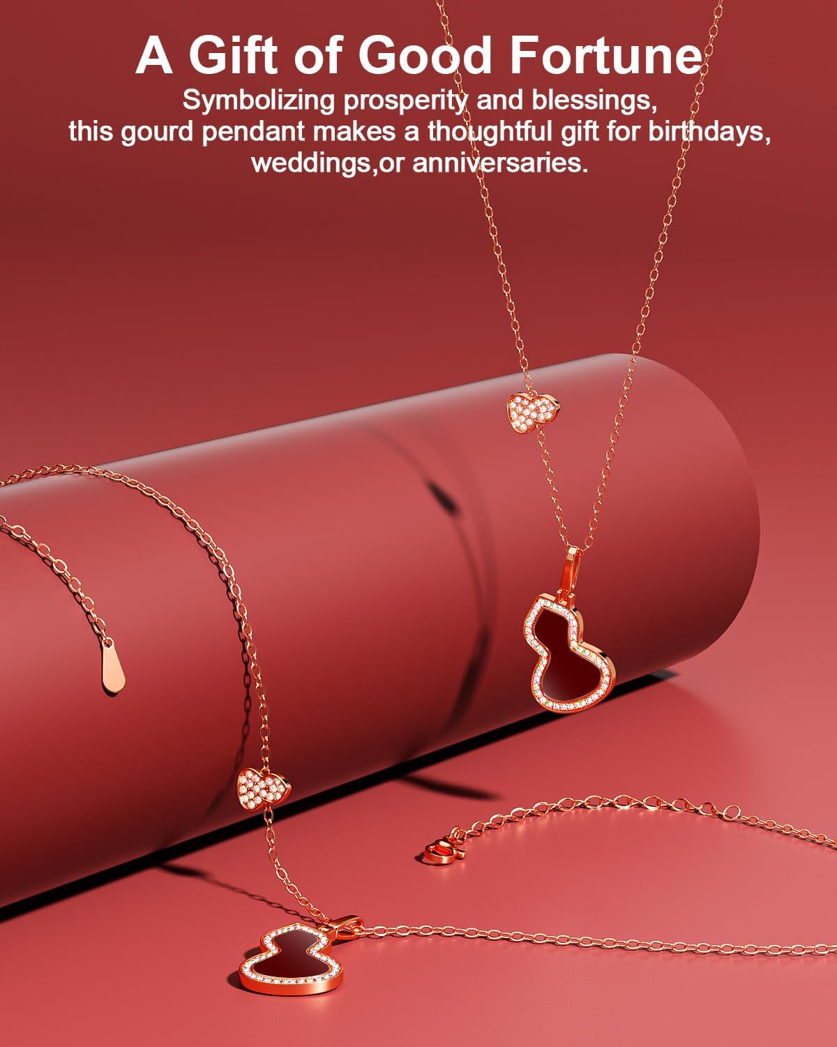 AICase 18K Gold Plated Sterling Silver Gourd Pendant Necklace for Women,Dainty Pendant Charm Necklace Adjustable Chain Trendy Party Jewelry Gift for Mom Her Wife Sister Girls - Image 6