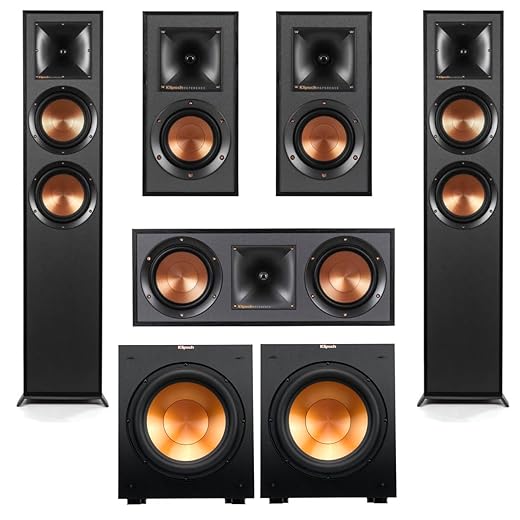 Klipsch Reference 5.2 Home Theater System, 2X R-625FA Floorstanding Speaker, R-52C Center Channel, 2X R-41M Bookshelf Speaker, 2X R-12SW Subwoofer, AVR-S970H 7.2 Receiver, Black