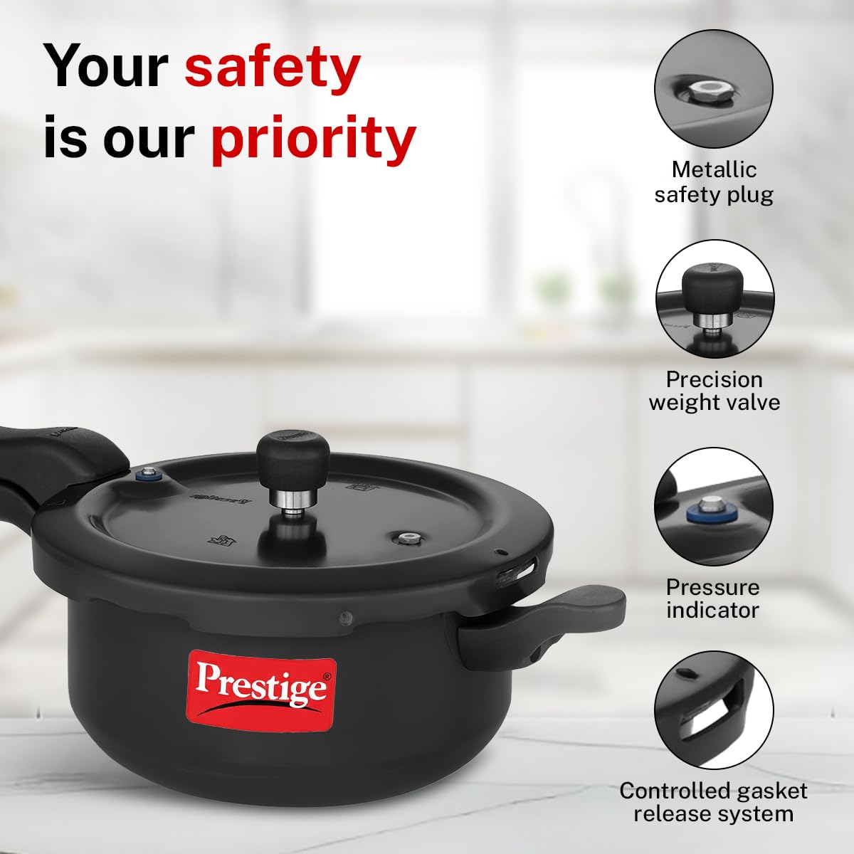 Prestige Svachh 3.5 Litre Outer Lid Pressure Cooker With Hard Anodized Body (Black), 3.5 Liter 4