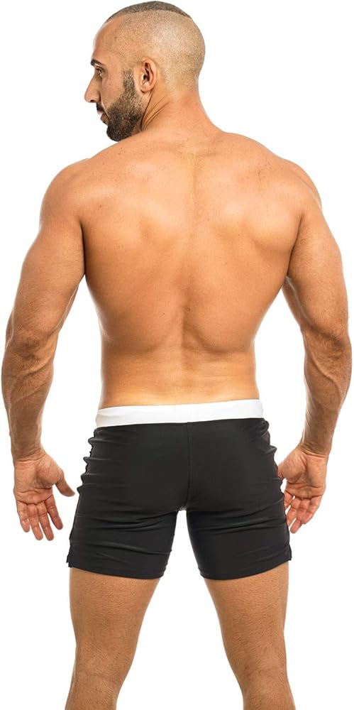 Taddlee Men's Swimwear Swim Shorts Trunks Square Cut Black Blue
