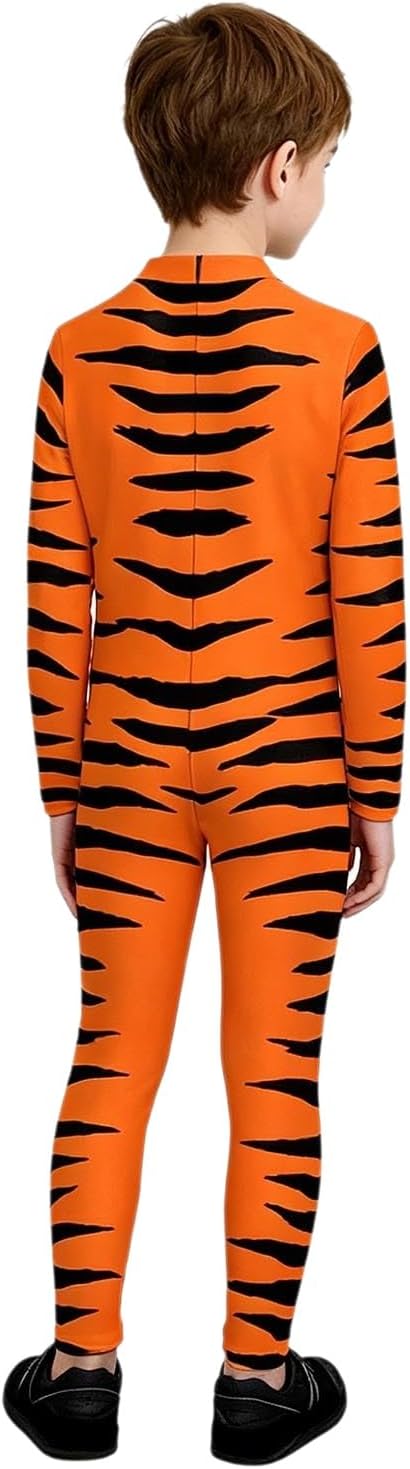 Kids Tiger Unitard for Dance Long Sleeve Jumpsuit Full Body Suit for Animal Role Play Dress Up