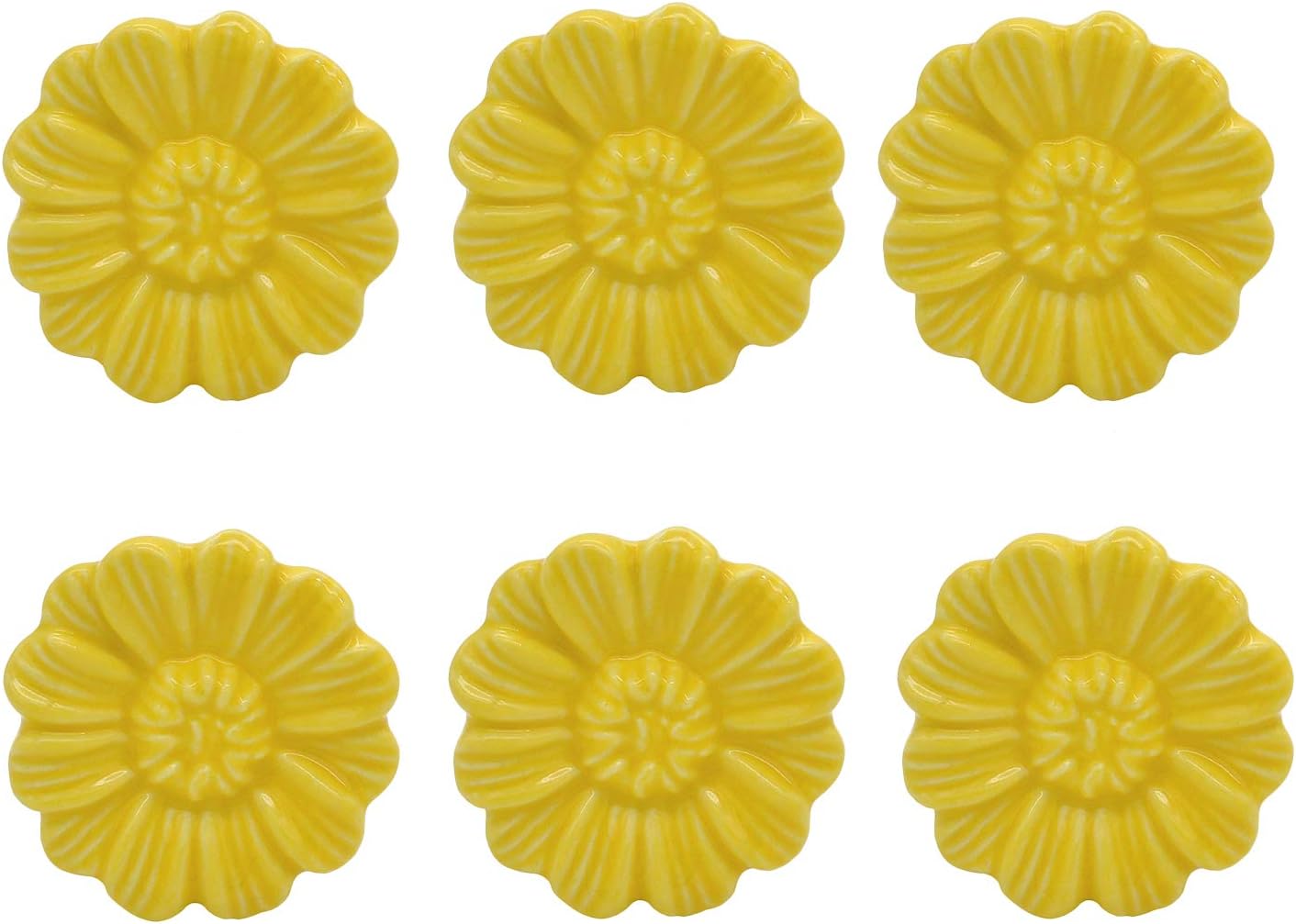 6PCS Vintage Floral Daisy Ceramic Dresser Drawer Knobs Elegant Cabinet Cupboard Door Hardware Pull Handles w/Screws Yellow