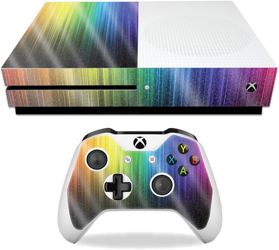 MightySkins Glossy Glitter Skin for Microsoft Xbox One S - Rainbow Streaks | Protective, Durable High-Gloss Glitter Finish | Easy to Apply, Remove, and Change Styles | Made in The USA