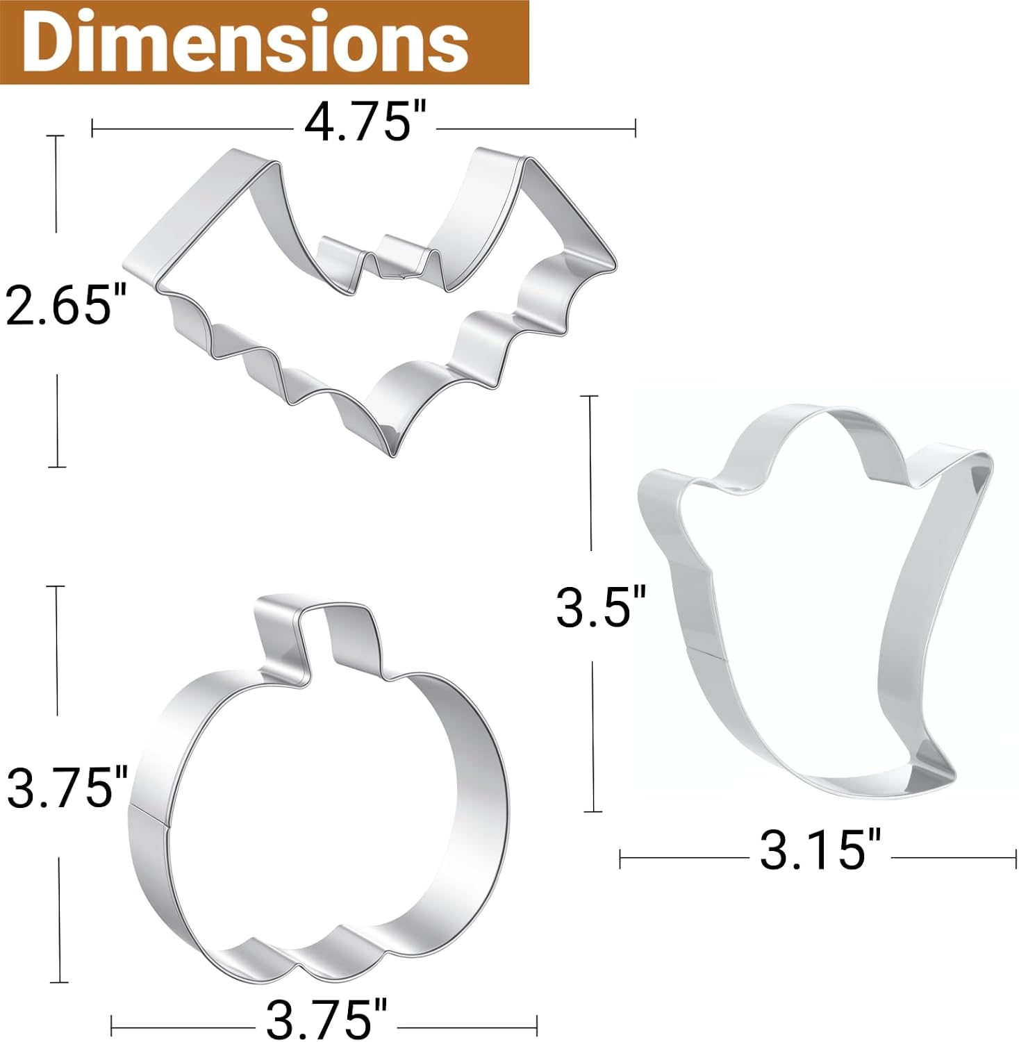 Large Halloween Cookie Cutter 3 PCS, 3.5'', 3,75'', 4.75''