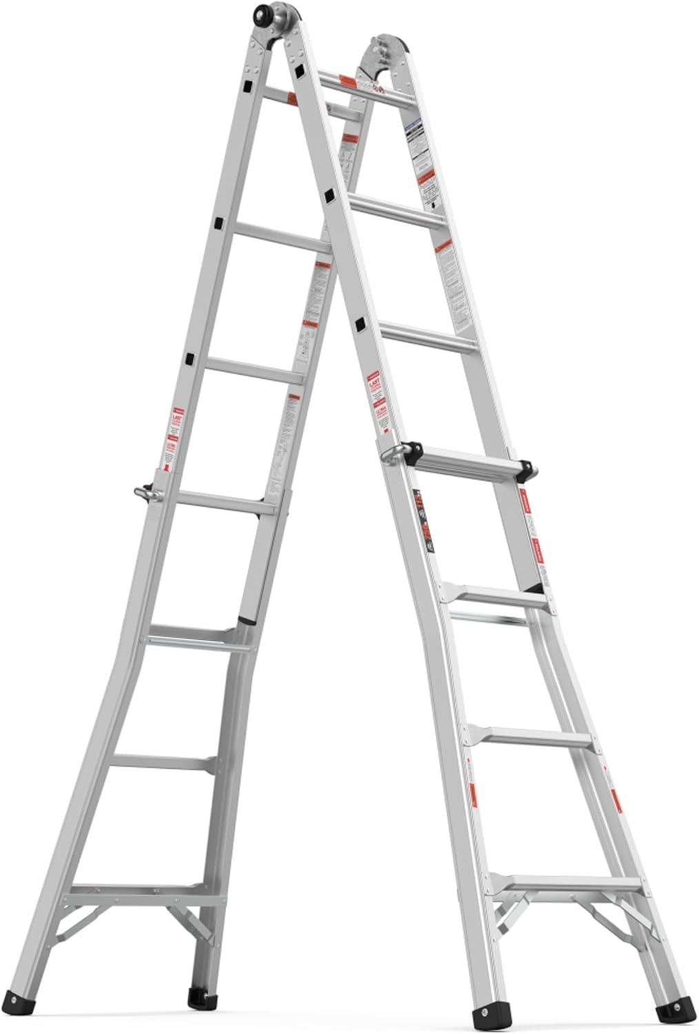 17ft Multi-Position Foldable Aluminum Ladder - Versatile A-Frame, Straight, Trestle, Staircase & 90-Degree Configurations - 250lbs Capacity - Non-Slip Feet - Push-Button Locking Hinges