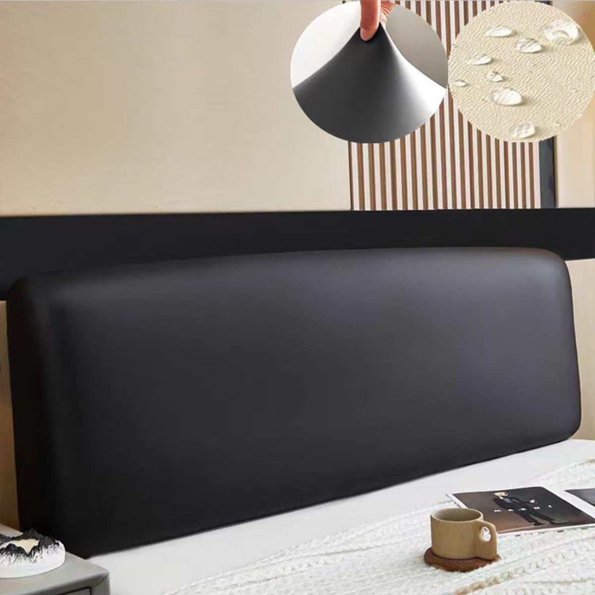 AZMANI TLMQYXZE Soft Leather Headboard Cover Stretch All-Inclusive Tight Wrap Bed Head Cover Solid Color Bed Back Protector Cover for Single Double Queen King 120-220 (Color : Black, Size : 120x60cm)