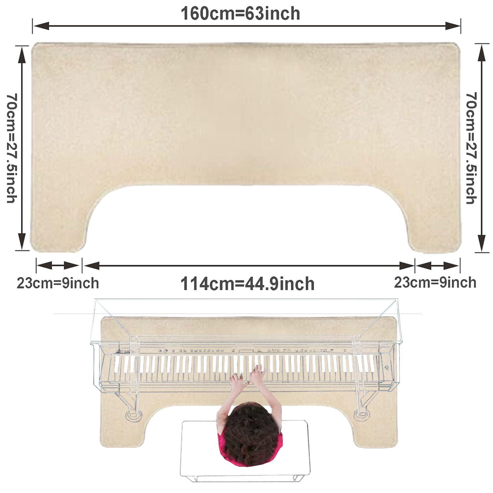 Tapis insonorisant pour Piano Tapis de Piano Droit Tapis de Sol antidérapant Couvertures Insonorisantes Tapis Absorbant Le Son pour décoration d'intérieur Salon 160 x 70 cm