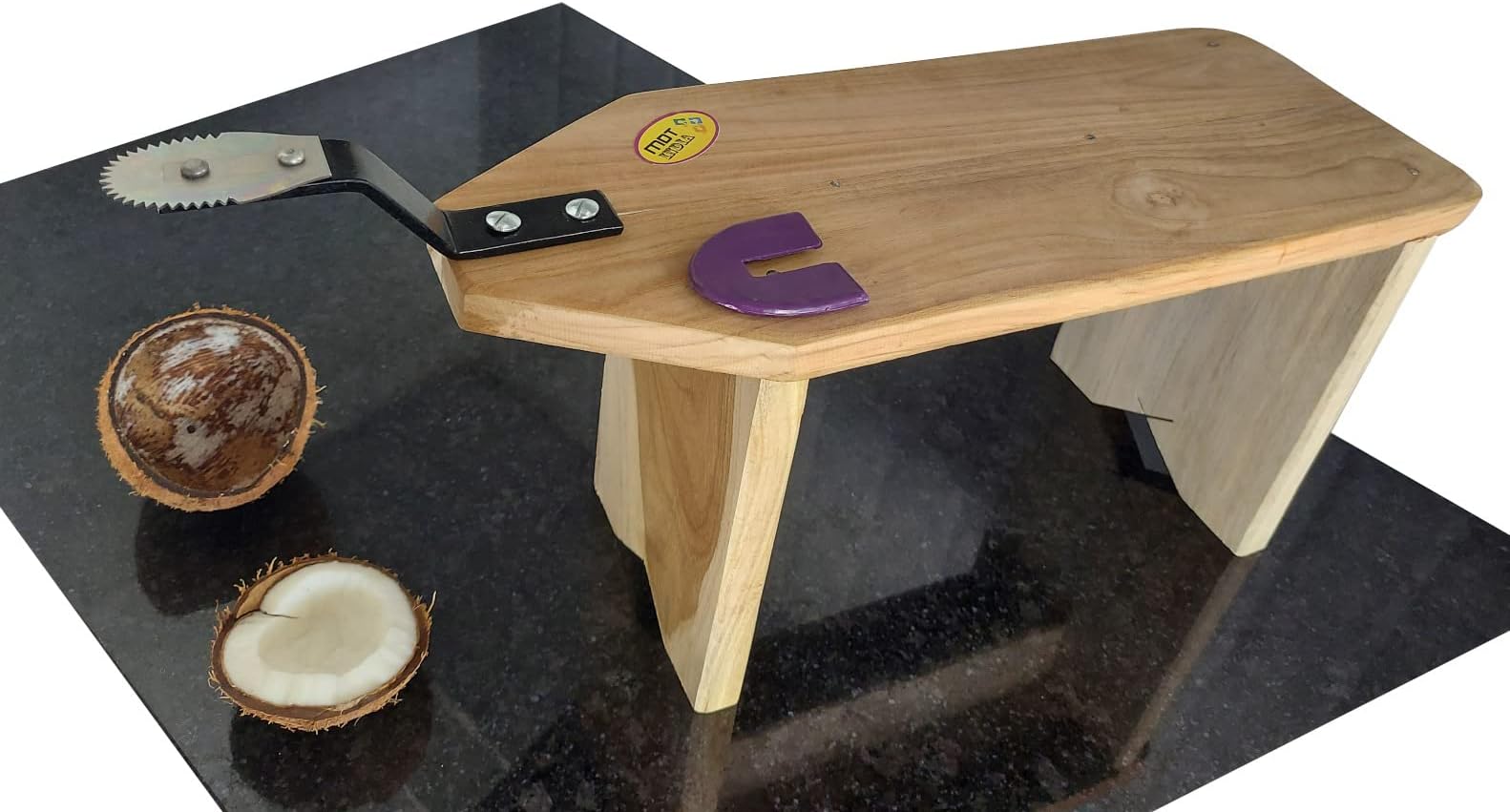 Real Teak XL Size Wooden Coconut Scraper Tall Stool Type Traditional Chirava