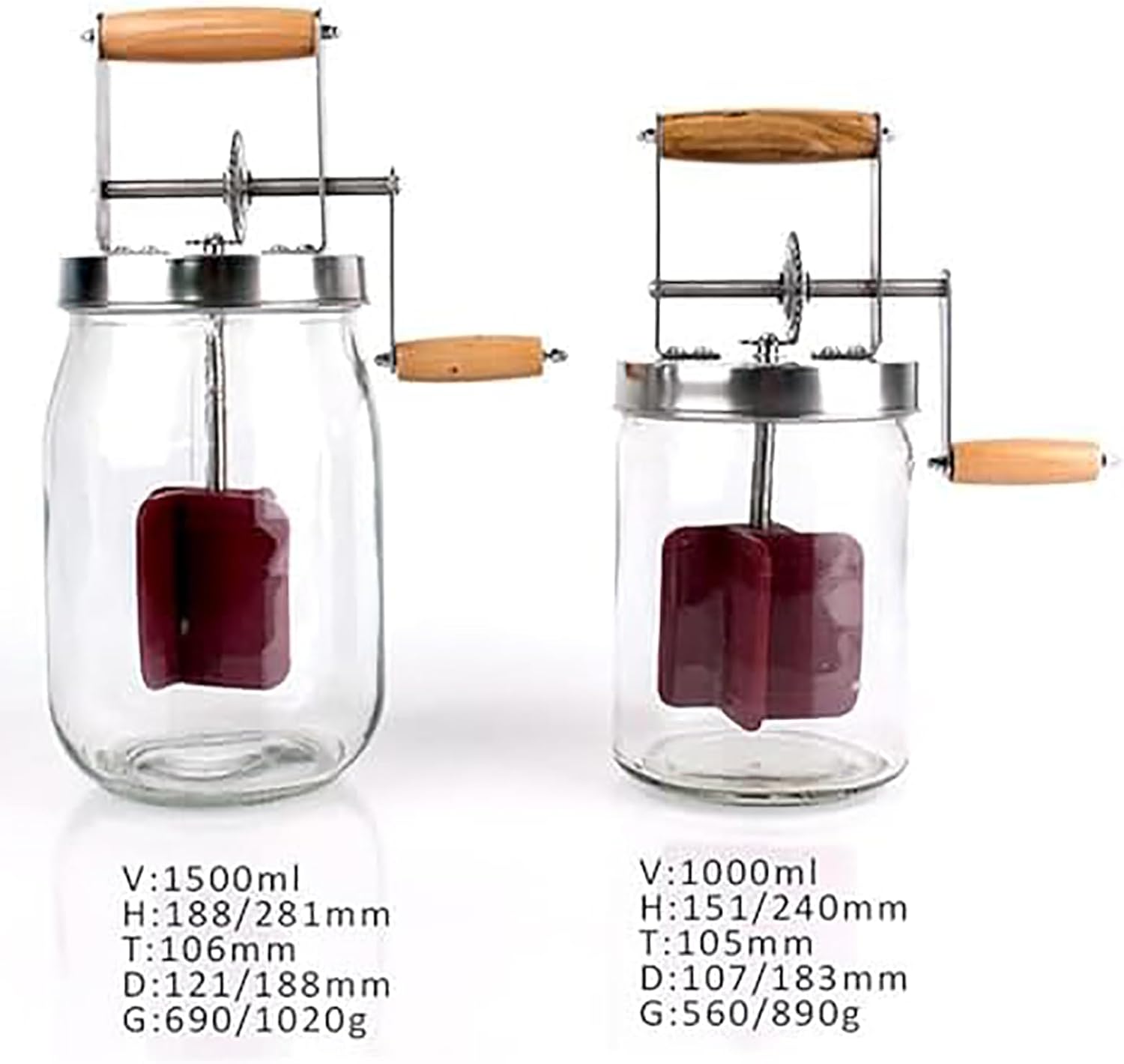 1L/1.5L Manual Butter Churner, Hand Crank Butter Mixer Maker with Glass Jar & Wooden Handle, Wide Mouth Cream, for Kitchen, Baking, Homemade Butter