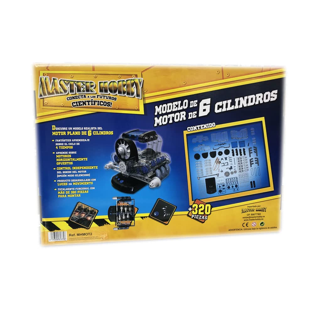 Outletdelocio Maqueta Motor 6 Cilindros Opuestos. Motorizado, Completamente Funcional. con Luz y Sonido. Kit de Montaje de 320 Piezas