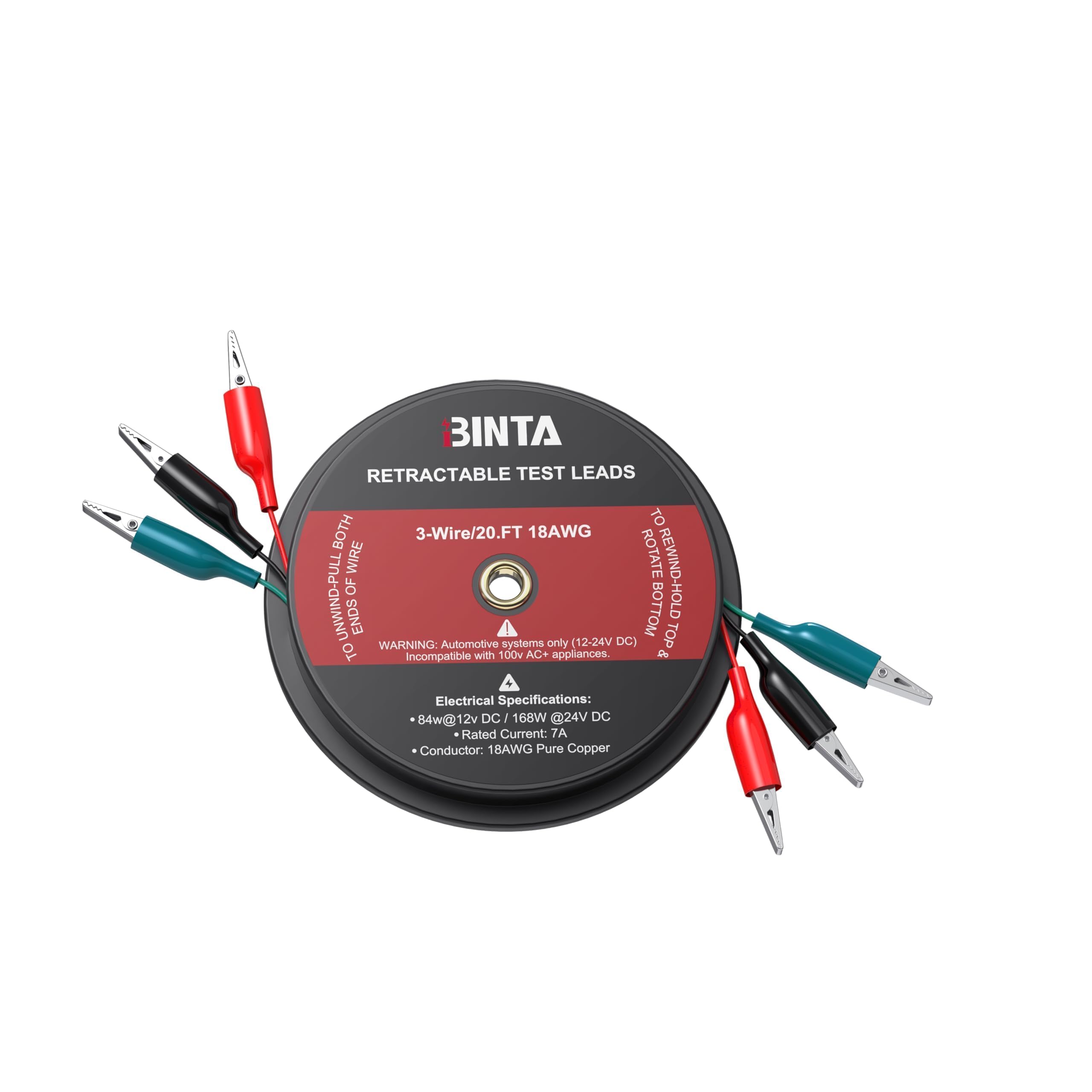 BINTA 3 Wire 20 Ft Retractable Test Leads, Red/Black/Blue Alligator Clips — Amazon image 7