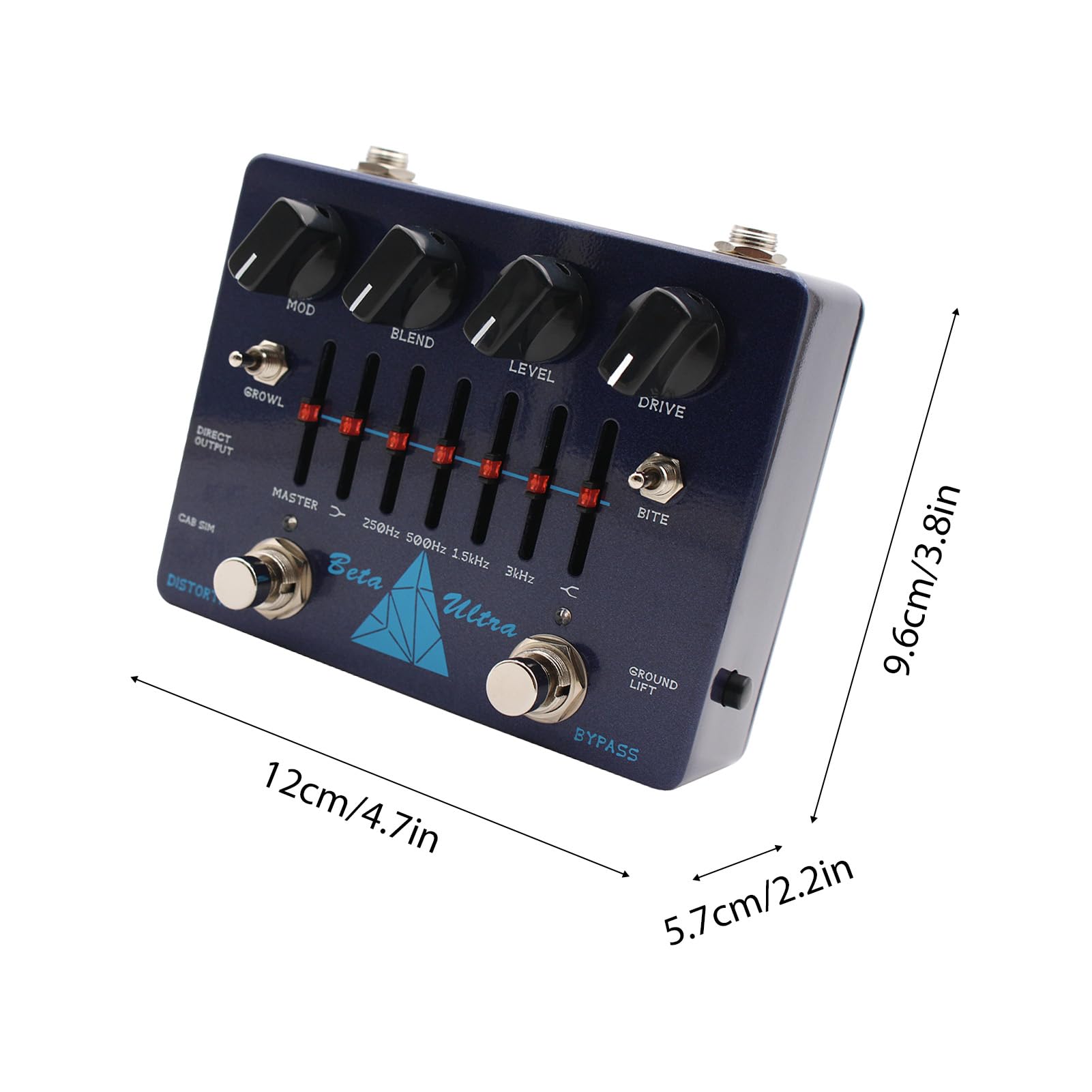 Bass Distortion Pedal Alpha Omega Dual Modes DI Box 6 bande EQ Headphone Output Amplificatore Simulator Bass Effects Pedal Aluminum Blue