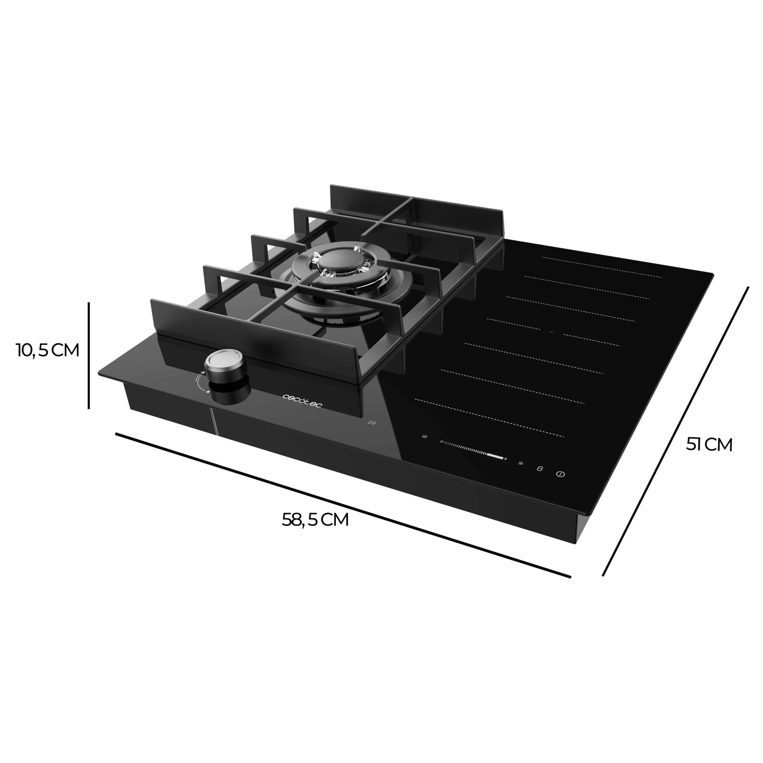 Cecotec Table de Cuisson Mixte Bolero Squad GI 3500 Hybrid FullFlex, 3,4 kW | Gaz et Induction du Puissance 3500 W, 9 Vitesses, Fonction Booster, Zone FullFlex, Fonction Keep Warm, Fonction Stop&Go