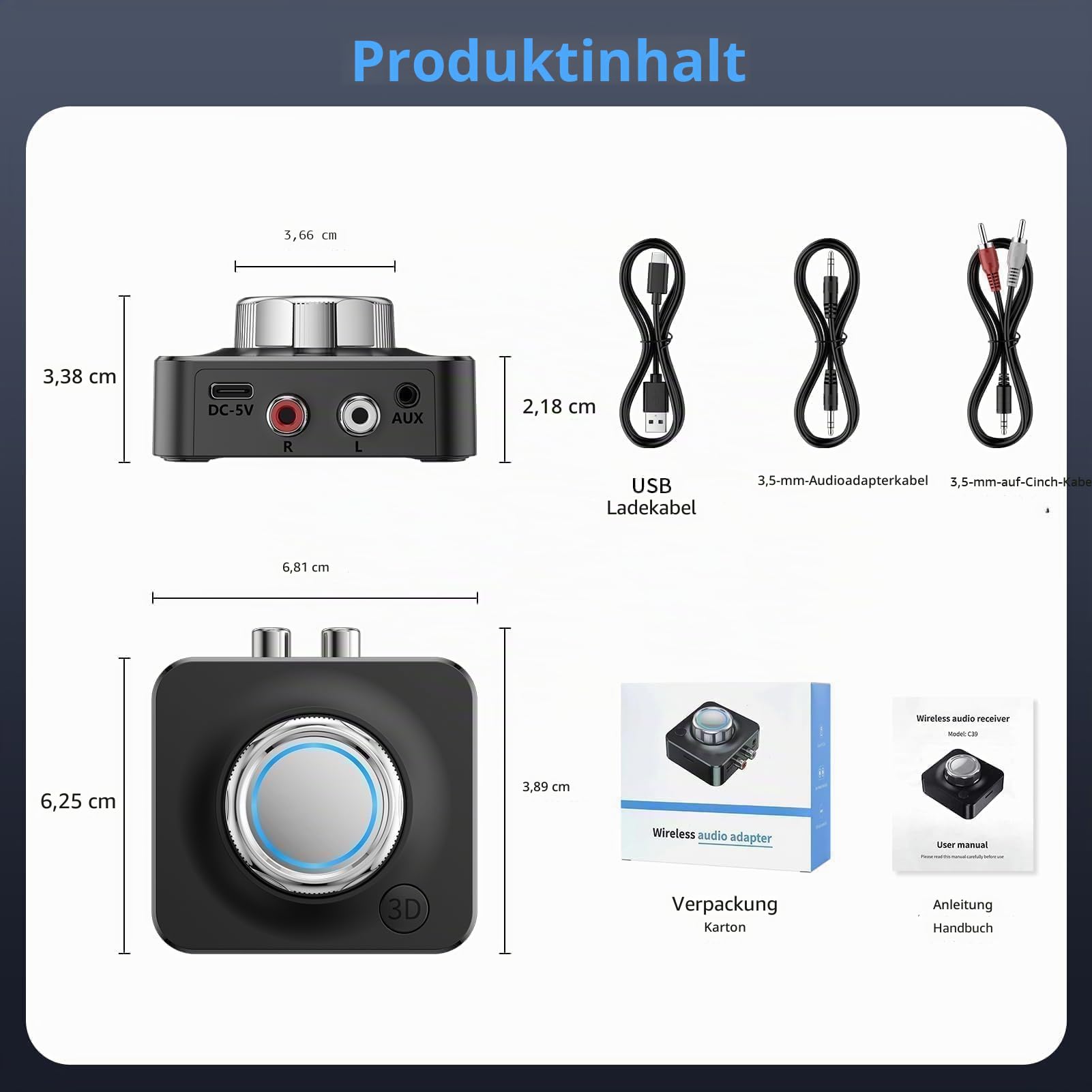 NEUTYPECHIC Bluetooth 5.0 Empfänger für Stereoanlage, Dual AUX Adapter Mit 3.5 mm Klinke & Cinch Audio Receiver für Lautsprecher, Verstärker und Autoradio
