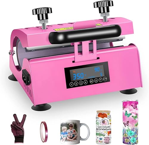 Máquina de prensa térmica de 30 onzas, color rosa con 4 modelos de memoria para sublimación de 10 a 30 onzas, vasos delgados para bricolaje, taza de