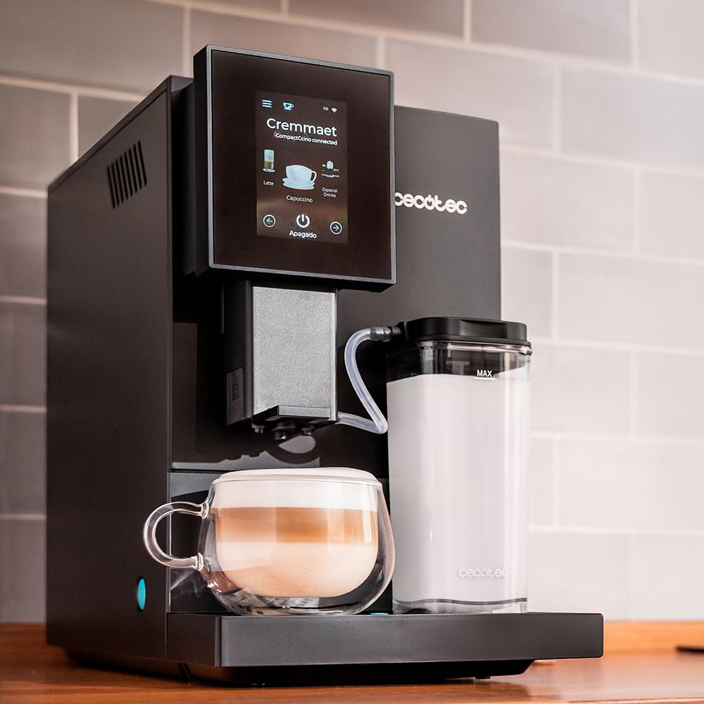 Cecotec Machine a Café Espresso Superautomatique Cremmaet Compactccino Connected. 19 Bars, Thermoblock, Écran TFT, Wifi, Moulin Integré, Réservoir d'eau 1,1 L et de lait 400 ml, Nettoyage Automatique