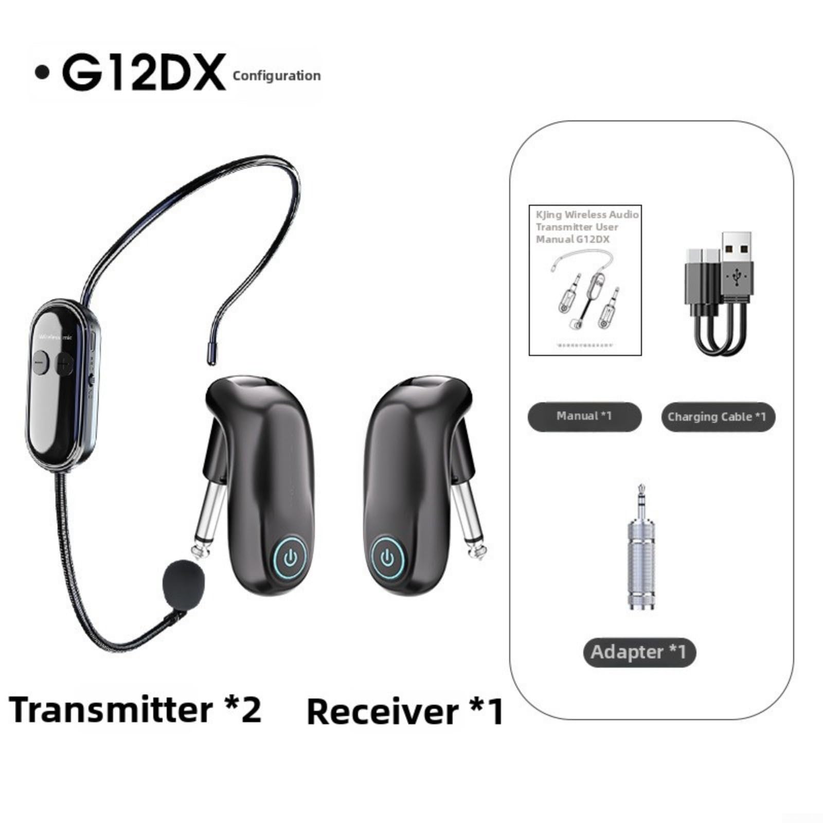Tragbares 2,4 GHz Funkmikrofon Automatisches Pairing Klarer Sound für Instrumente Vortrag Kompatibel mit Soundbar Receiver Box Schwarz Inklusive Headset