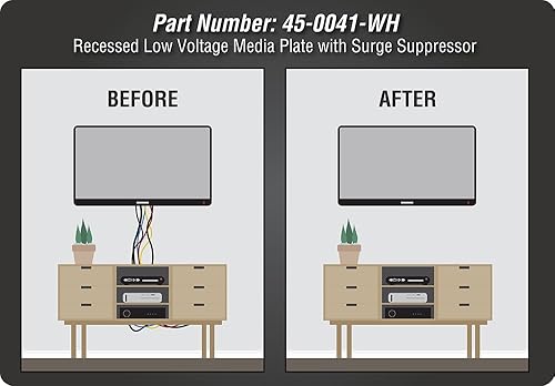 Miniatura 6 de DATA COMM Electronics 45-0041-WH - Placa de medios empotrable de bajo voltaje con supresor de sobretensiones doble, blanco, 8.6