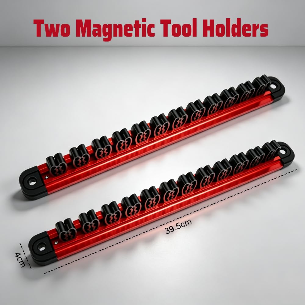 2 Pz Barre Magnetiche per Attrezzi, 40cm Porta Attrezzi Magnetico con 12 Clips da 1-7mm Barra Magnetica Portautensili Organizzatore di Bussole Porta Bussole Magnetiche per Garage Officina
