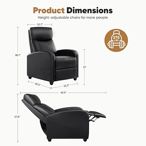 Miniatura 2 de DUMOS Silla reclinable para adultos, silla reclinable de masaje para sala de estar, asiento de cine en casa ajustable, sofá individual con respaldo