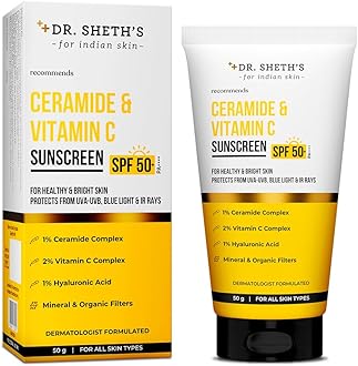 Ceramide & Vitamin C Sunscreen | In-Vivo Tested | Protects, Moisturizes & Brightens Skin | SPF 50+ PA++++ | Lightweight, Leaves No White Cast | 50 g