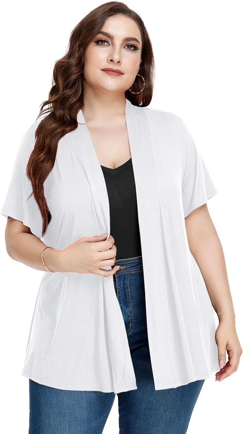 LARACE Short Sleeve Cardigans for Womens Summer Tops Casual Plus Size Open Front Lightweight Cover Up
