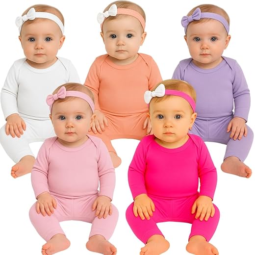 Kit 10 Peças, Body Manga Longa e Mijão, 100% Algodão Suedine, 5 Cores Sortidas Menina Enxoval