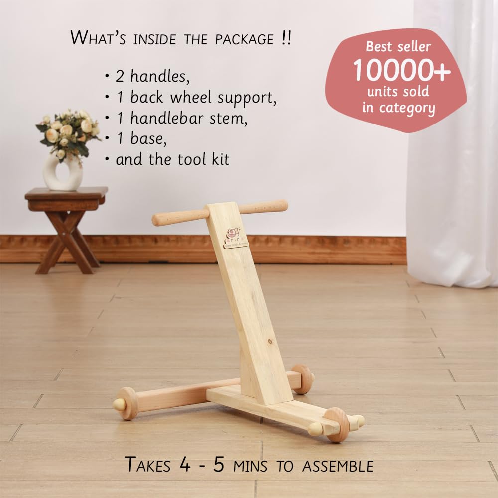 Ariro Toys Wooden Push Walker (nadai vandi) for Infants and Toddlers | Sturdy Baby | Montessori Push Wagon for 9 Months and Above | Easy to Assemble Kid - Image 6 thumbnail