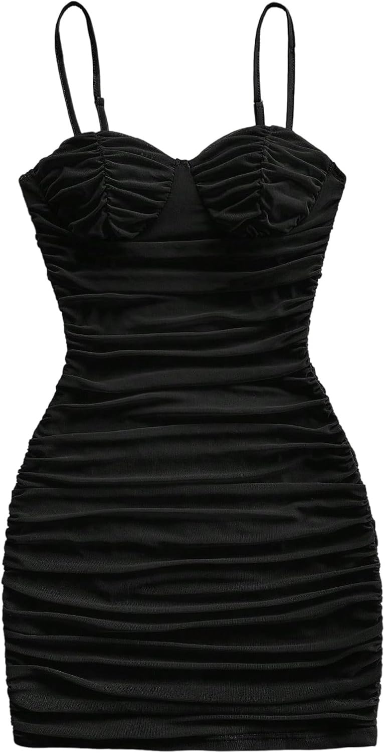 Verdusa Women's Rave Ruched Bodycon Dresses Sleeveless Mini Cami Dress Club Outfits