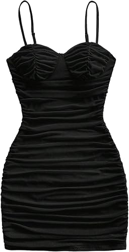 Verdusa Women's Rave Ruched Bodycon Dresses Sleeveless Mini Cami Dress Club Outf