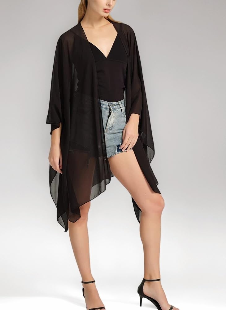 – Women's Floral Print Chiffon Kimono Cardigan Loose Cover Up Casual Long Boho Sheer Cardigans