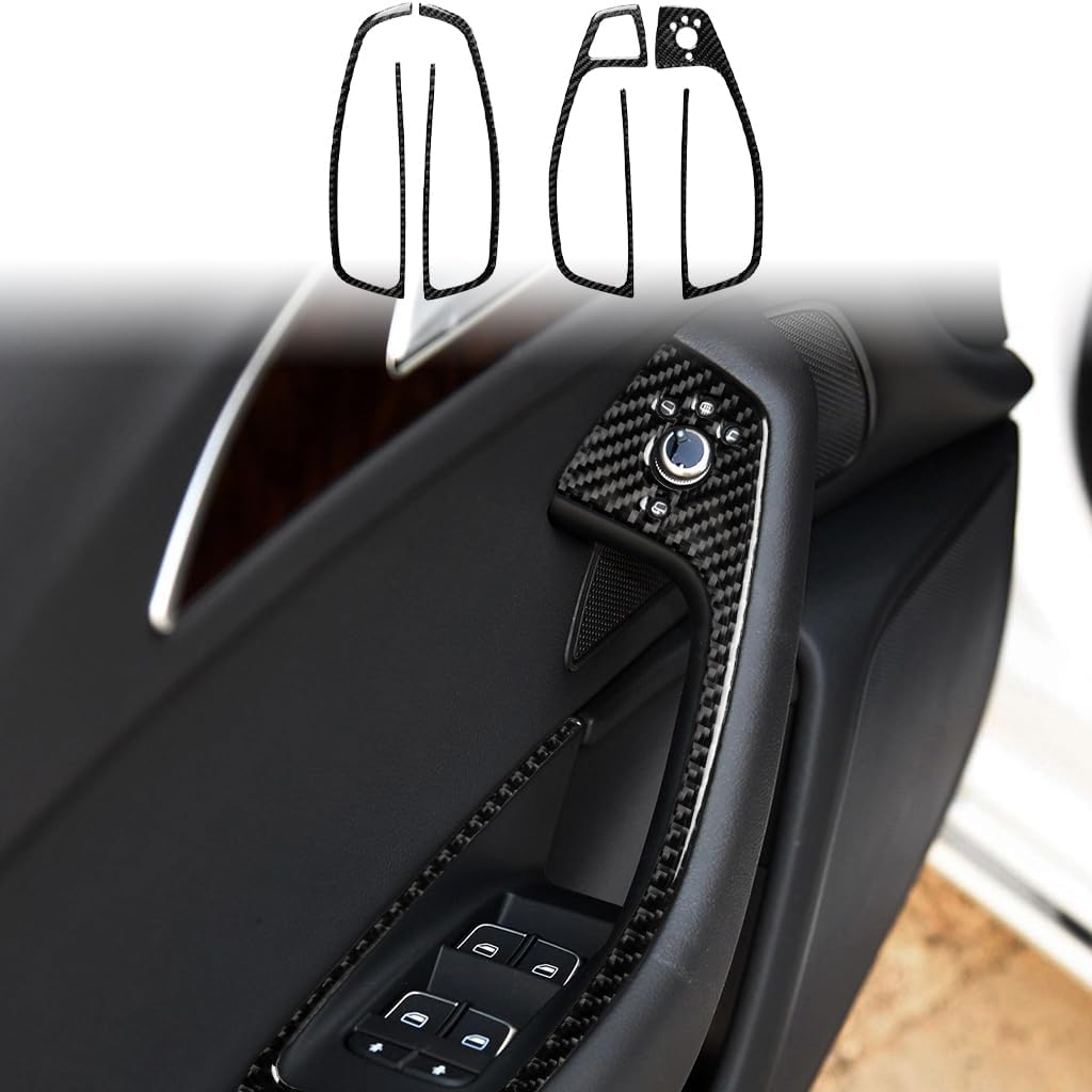 Real Carbon Fiber Interior Accessories Sticker Compatible with Audi A6 A6L 2012 2013 2014 2015 2016 2017 2018 Car Window Lift Switch Controls Decor Decal Trim Cover Black