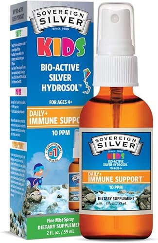 Sovereign Silver Apoyo inmunológico para niños, plata coloidal, hidrosol de plata bio-activo, 10 ppm, espray de niebla fina, 2 onzas líquidas