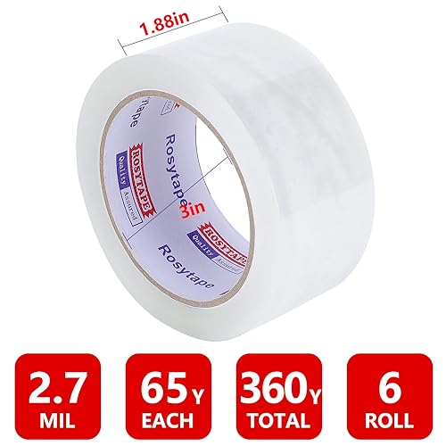 Miniatura 2 de Cinta de embalaje transparente rosa (6 rollos), cinta de embalaje resistente para Express, almacén, oficina, casa, 2.7 mil de grosor, 1.88 pulgadas
