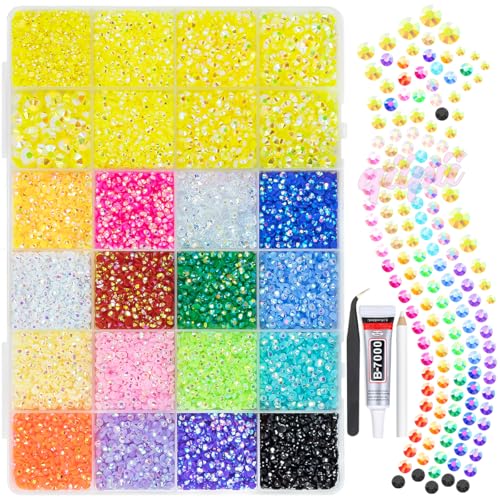 qiipii 2mm-6mm Lemon Yellow AB Resin Rhinestones w B7000 Glue for Crafting Bedazzling Flatback Colorful Jelly Stones Diamonds Gems Bedazzler Kit for Nails Face Eyes Makeup Tumblers Bottles DIY Crafts