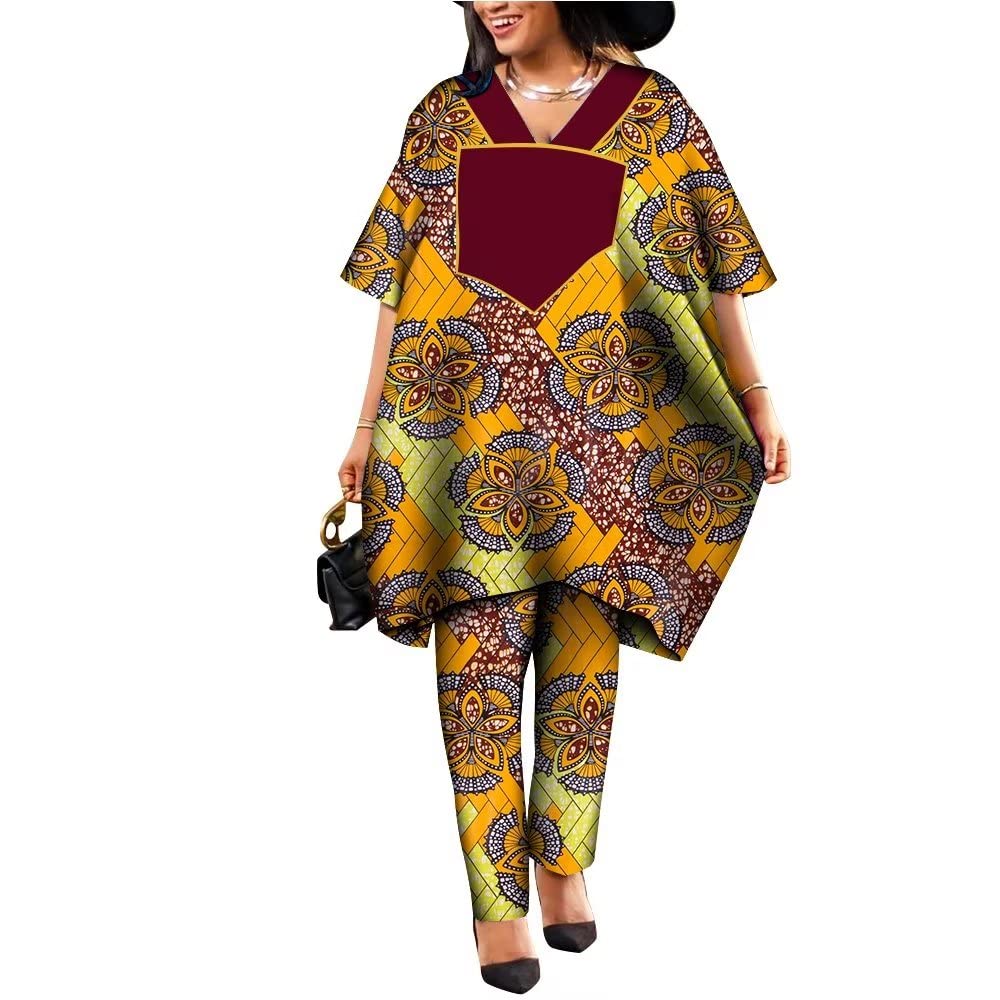 BAZINRICHEAfrican Print 2 Pieces Outfit Women Ankara Top and Pants Set Shirt Dress