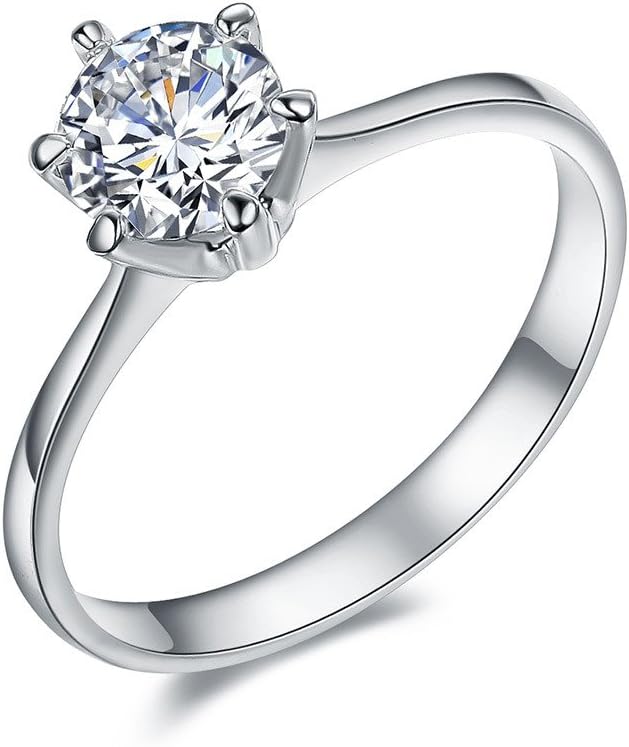 Serend 18k White Gold Plated 1 Carat Round Cubic Zirconia Solitaire Wedding Engagement Band Rings, Size 5.5