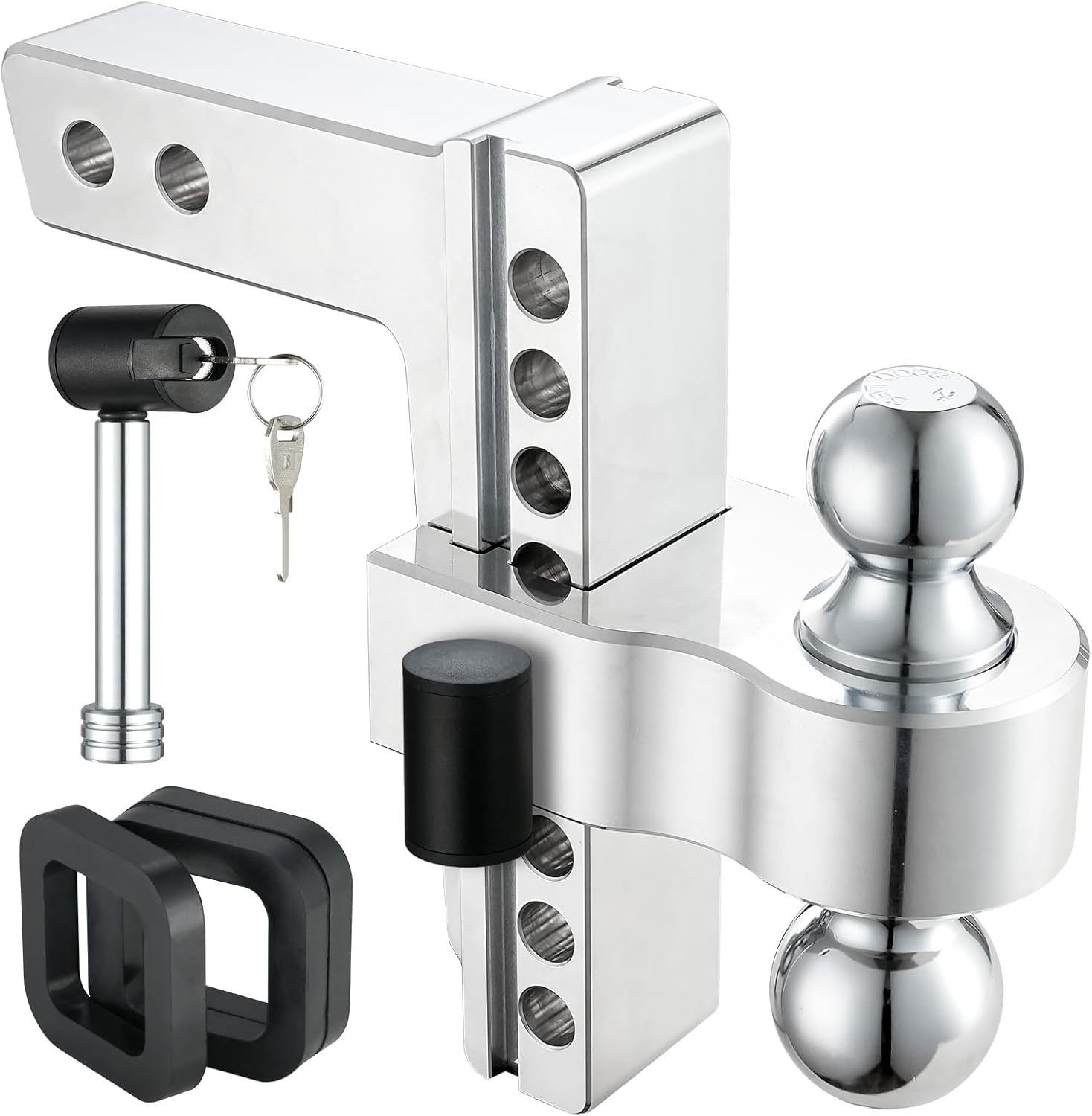 Adjustable Trailer Hitch Ball Mount Aluminum Shank, 8-Inch Drop/Rise, Tow Hitch Fits 2-Inch Receiver