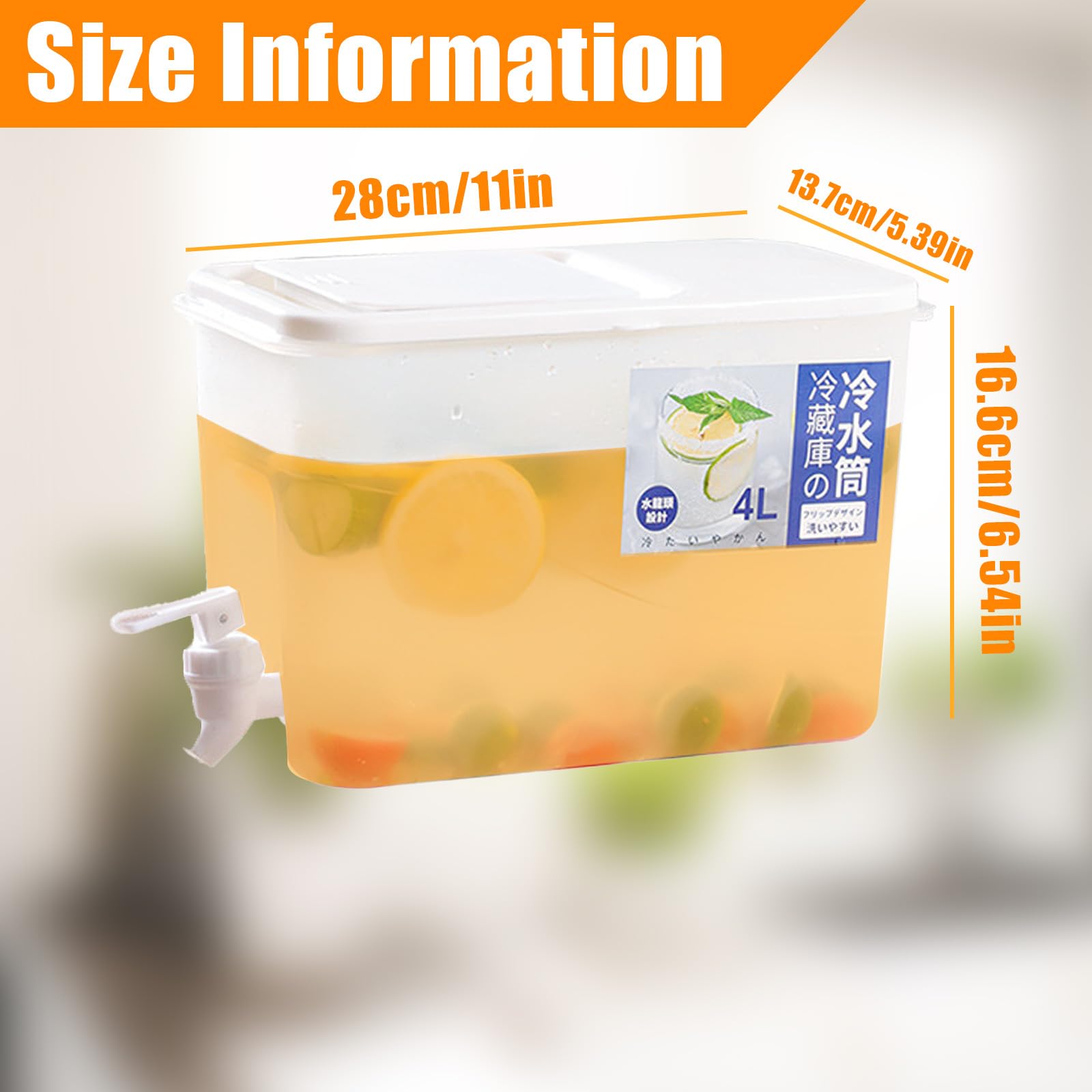4L Dispensador Bebidas con Grifo, Hervidor Frío Nevera Reutilizable, Contenedores Agua Frigorífico, Recipiente Jugo Plástico para Guardar Zumos, Cócteles, Leche, Té Helado, Frutas, Limonada, Camping