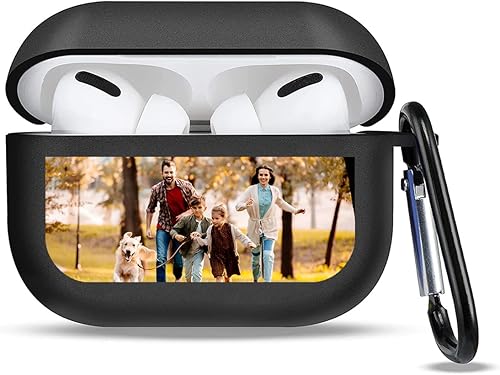 Funda personalizada para Apple AirPods 3 con llavero, personaliza tu foto, textonombre, funda para Airpods para hombres y mujeres, color negro