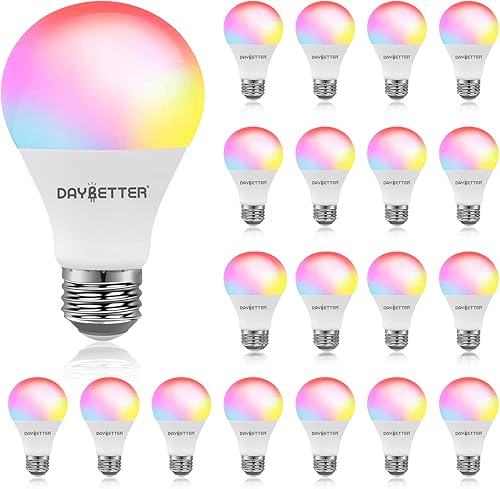 DAYBETTER Bombillas inteligentes RGBCW WiFi que cambian de color, bombillas inteligentes que funcionan con Alexa y Google Assistant, A19 E26 9W