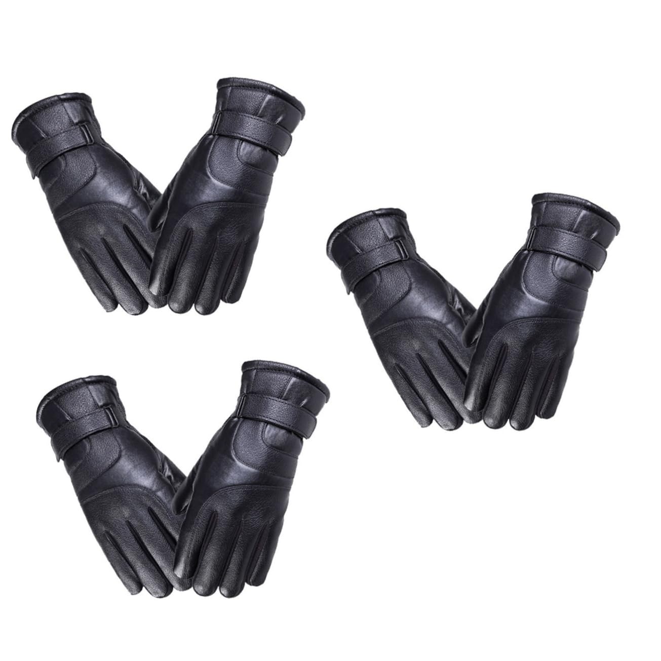 3paia Guanti Pu Pelle Spessa Antivento e Caldi Per Inverno Per Sport Outdoor Ciclismo Arrampicata e Attività All Aperto Nero