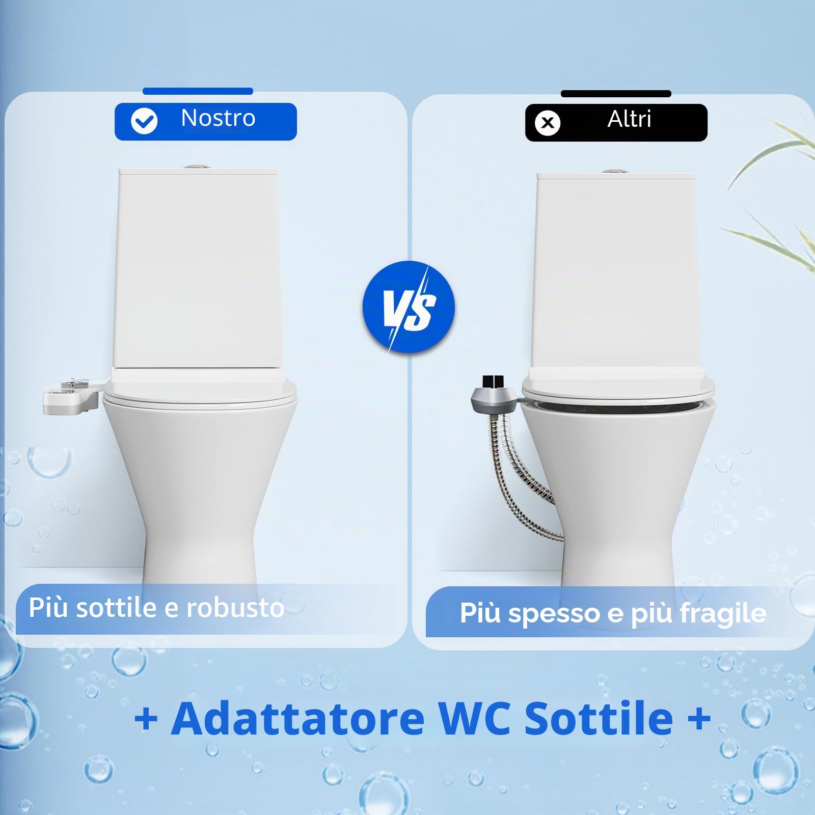 Attacco Bidet per WC UK, Bidet Non-Elettrico con Acqua Calda e Fredda con Doppio Ugello Autopulente (Lavaggio Frontale e Posteriore), Pressione dell'Acqua Regolabile Attacco Ultra-Sottile per